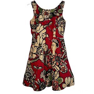 Retrolicious Frida Kahlo & Floral Retro 1950's Inspired Sleeveless Dress size M